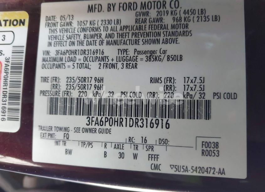 Photo 9 of 2013 Ford Fusion SE (VIN 3FA6P0HR1DR316916)
