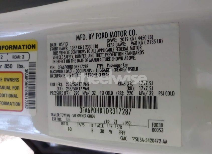 Photo 9 of 2013 Ford Fusion SE (VIN 3FA6P0HR1DR317287)