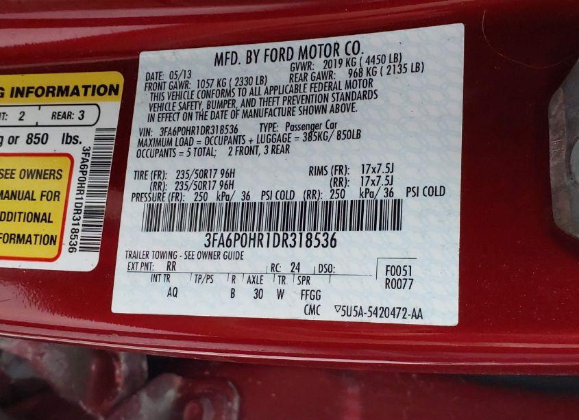 Photo 9 of 2013 Ford Fusion SE (VIN 3FA6P0HR1DR318536)