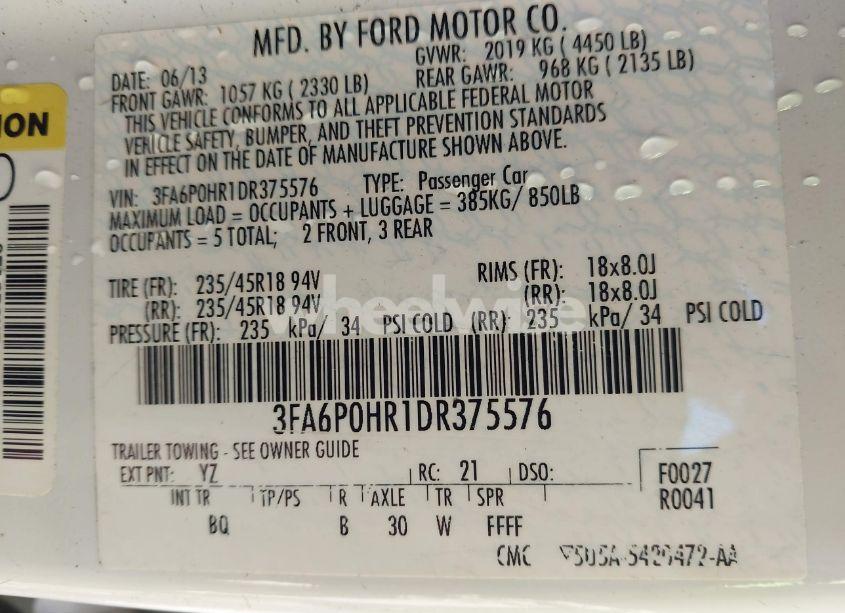 Photo 9 of 2013 Ford Fusion SE (VIN 3FA6P0HR1DR375576)