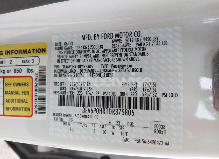 Photo 9 of 2013 Ford Fusion SE (VIN 3FA6P0HR1DR375805)