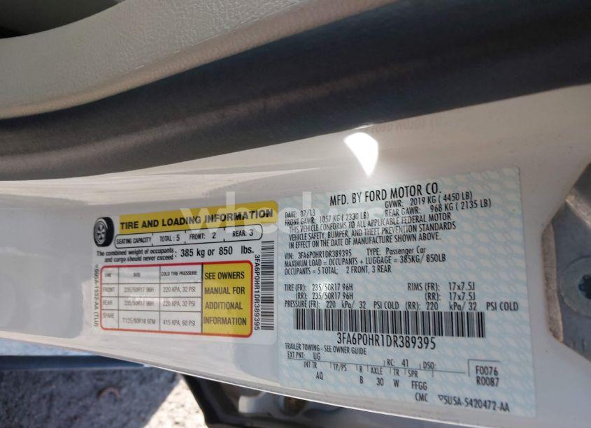 Photo 9 of 2013 Ford Fusion SE (VIN 3FA6P0HR1DR389395)