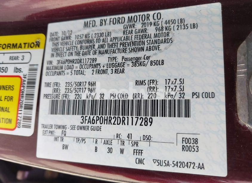 Photo 9 of 2013 Ford Fusion SE (VIN 3FA6P0HR2DR117289)