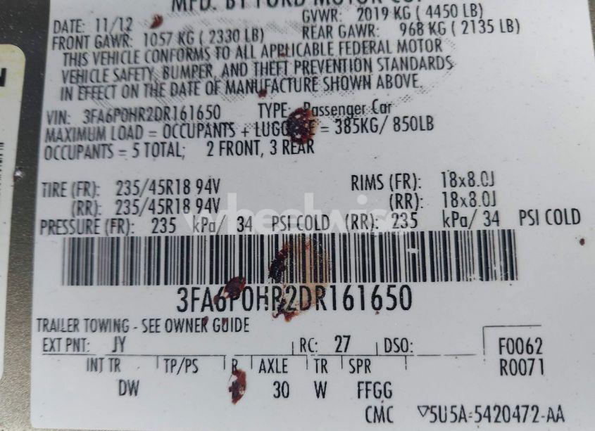 Photo 9 of 2013 Ford Fusion SE (VIN 3FA6P0HR2DR161650)