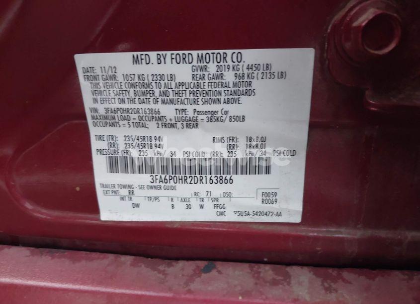Photo 9 of 2013 Ford Fusion SE (VIN 3FA6P0HR2DR163866)