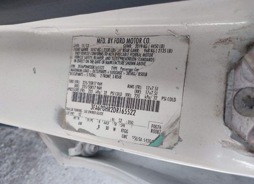 Photo 9 of 2013 Ford Fusion SE (VIN 3FA6P0HR2DR165522)