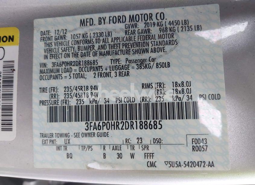 Photo 9 of 2013 Ford Fusion SE (VIN 3FA6P0HR2DR188685)