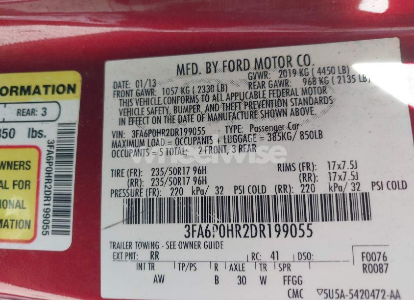 Photo 9 of 2013 Ford Fusion SE (VIN 3FA6P0HR2DR199055)