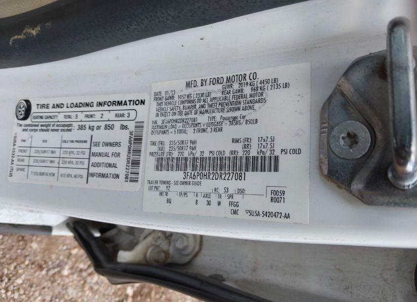 Photo 9 of 2013 Ford Fusion SE (VIN 3FA6P0HR2DR227081)