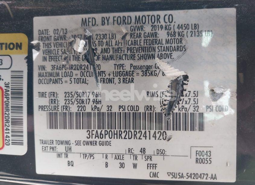 Photo 9 of 2013 Ford Fusion SE (VIN 3FA6P0HR2DR241420)