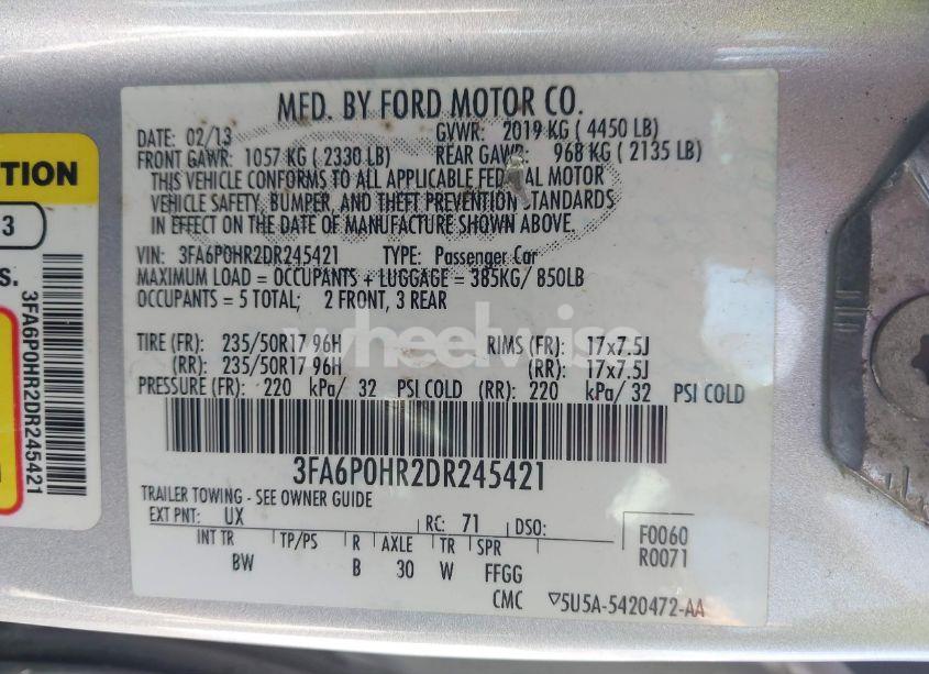 Photo 9 of 2013 Ford Fusion SE (VIN 3FA6P0HR2DR245421)