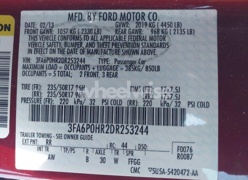 Photo 9 of 2013 Ford Fusion SE (VIN 3FA6P0HR2DR253244)