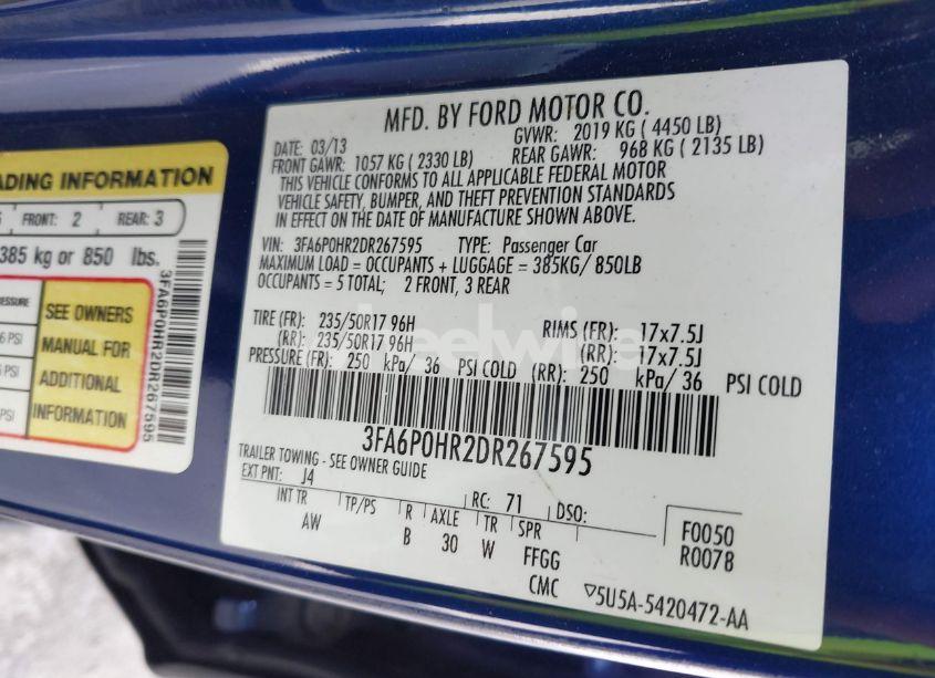 Photo 9 of 2013 Ford Fusion SE (VIN 3FA6P0HR2DR267595)