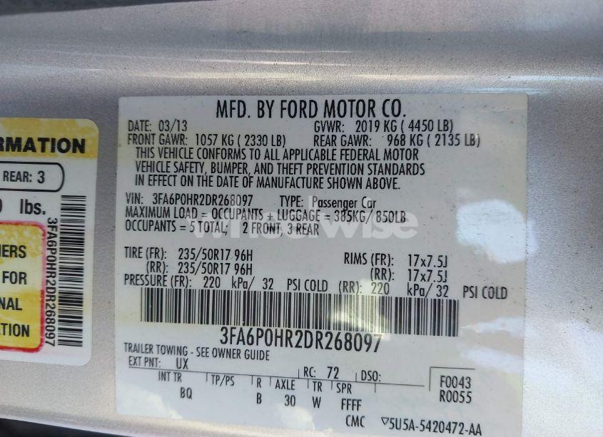 Photo 9 of 2013 Ford Fusion SE (VIN 3FA6P0HR2DR268097)