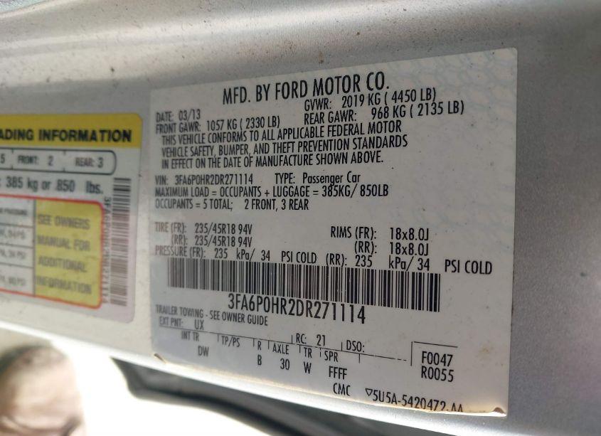 Photo 9 of 2013 Ford Fusion SE (VIN 3FA6P0HR2DR271114)