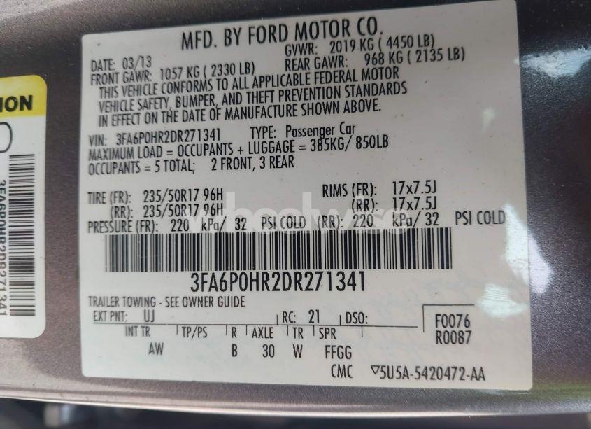 Photo 9 of 2013 Ford Fusion SE (VIN 3FA6P0HR2DR271341)