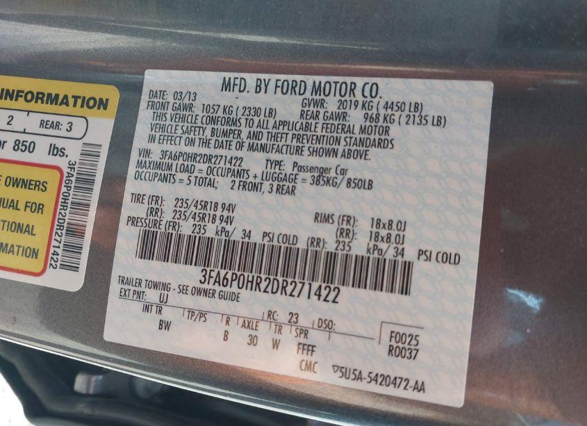 Photo 9 of 2013 Ford Fusion SE (VIN 3FA6P0HR2DR271422)
