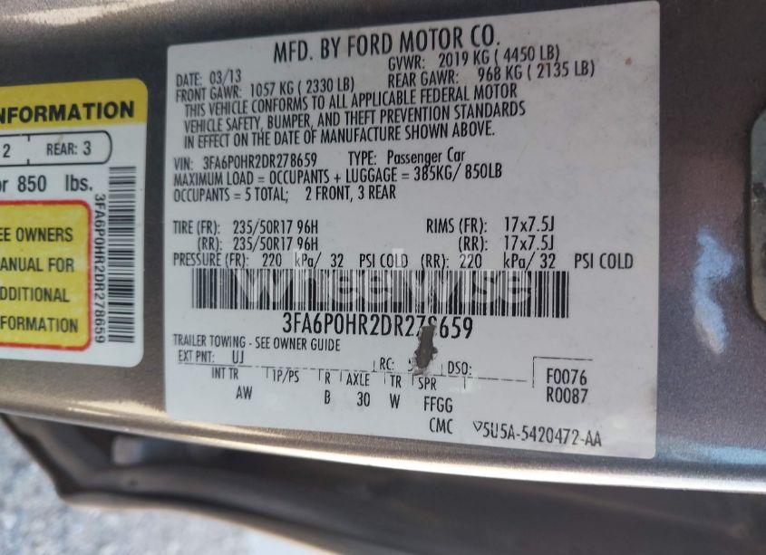 Photo 9 of 2013 Ford Fusion SE (VIN 3FA6P0HR2DR278659)