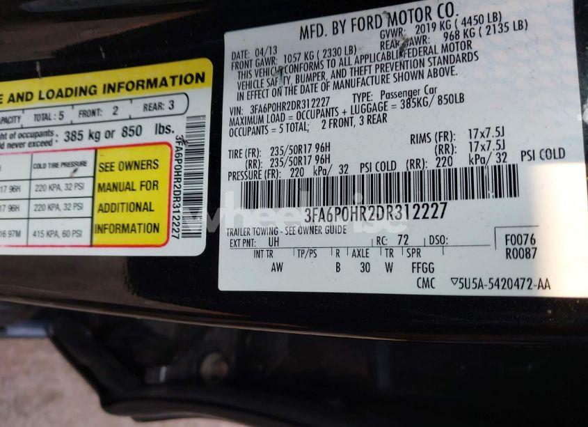 Photo 9 of 2013 Ford Fusion SE (VIN 3FA6P0HR2DR312227)