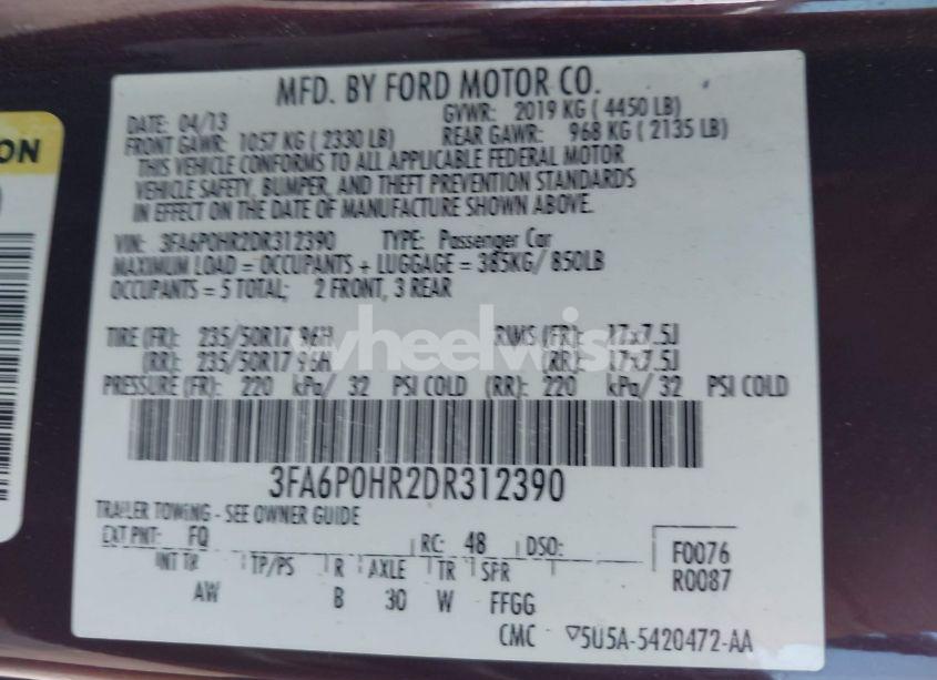 Photo 9 of 2013 Ford Fusion SE (VIN 3FA6P0HR2DR312390)