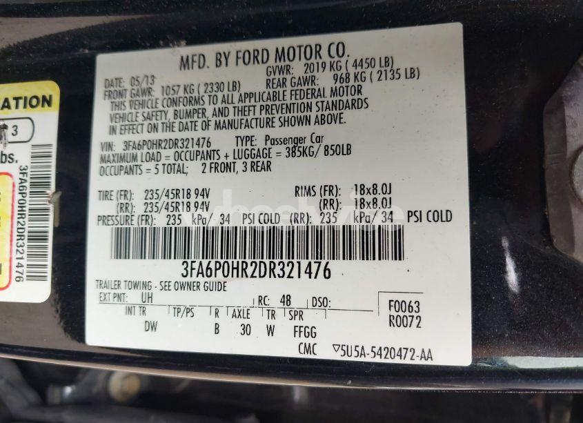 Photo 9 of 2013 Ford Fusion SE (VIN 3FA6P0HR2DR321476)