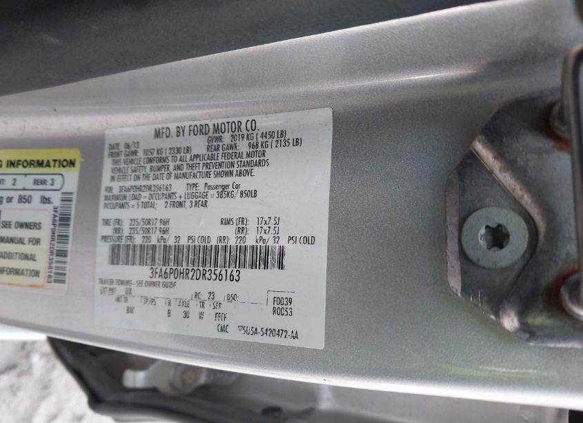 Photo 9 of 2013 Ford Fusion SE (VIN 3FA6P0HR2DR356163)