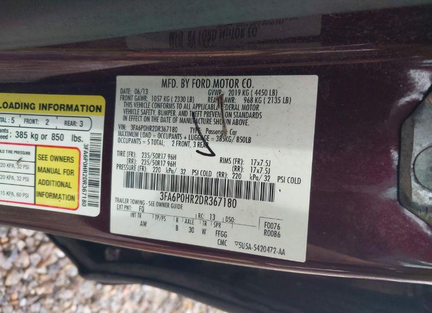 Photo 9 of 2013 Ford Fusion SE (VIN 3FA6P0HR2DR367180)