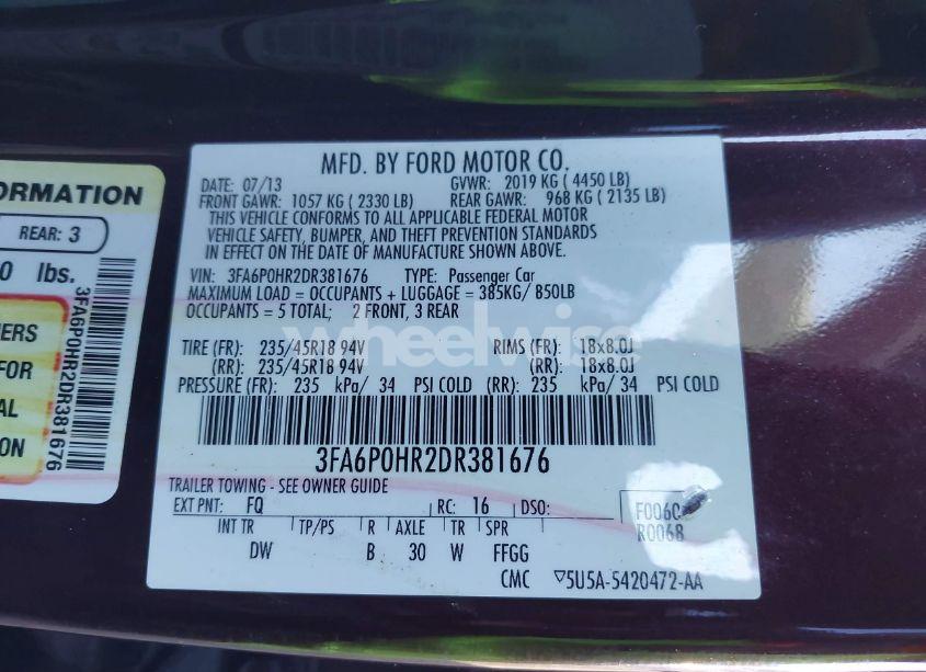 Photo 9 of 2013 Ford Fusion SE (VIN 3FA6P0HR2DR381676)