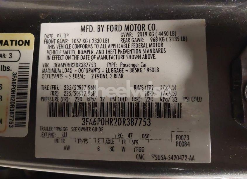 Photo 9 of 2013 Ford Fusion SE (VIN 3FA6P0HR2DR387753)