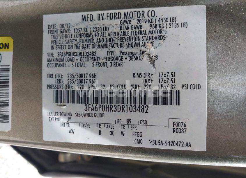 Photo 9 of 2013 Ford Fusion SE (VIN 3FA6P0HR3DR103482)