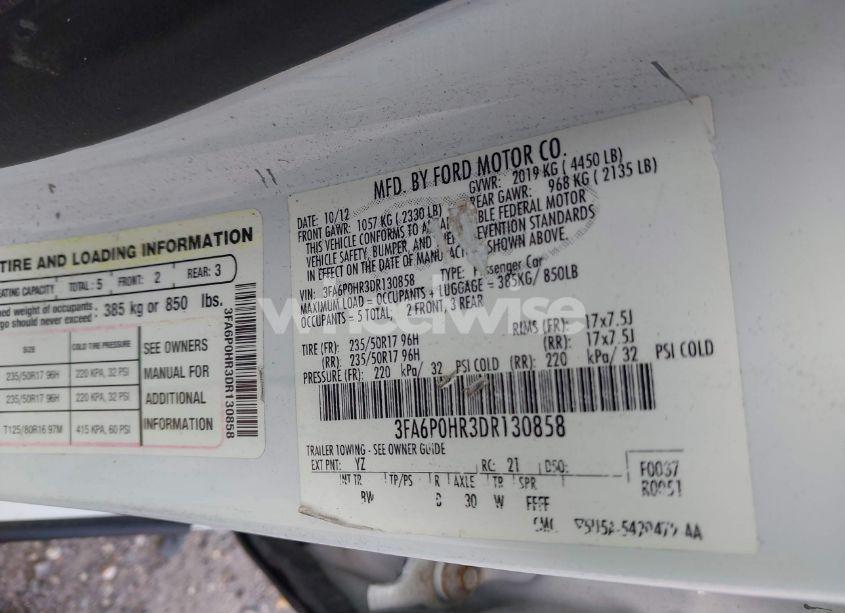 Photo 9 of 2013 Ford Fusion SE (VIN 3FA6P0HR3DR130858)