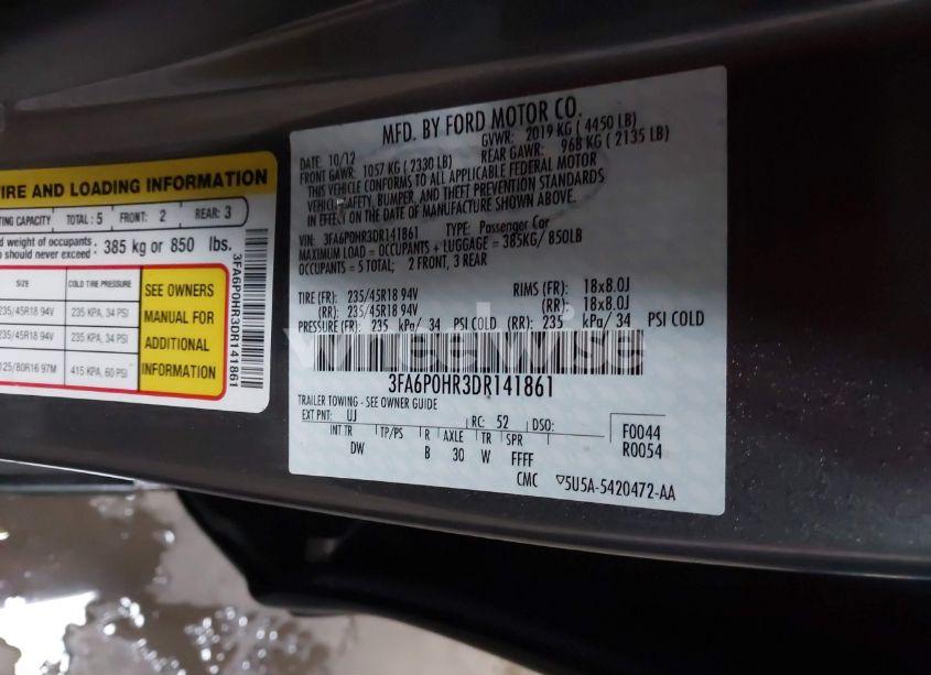 Photo 9 of 2013 Ford Fusion SE (VIN 3FA6P0HR3DR141861)