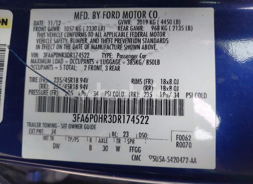 Photo 9 of 2013 Ford Fusion SE (VIN 3FA6P0HR3DR174522)