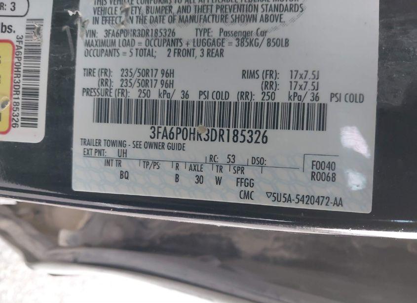 Photo 9 of 2013 Ford Fusion SE (VIN 3FA6P0HR3DR185326)