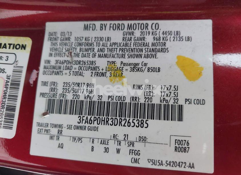 Photo 9 of 2013 Ford Fusion SE (VIN 3FA6P0HR3DR265385)