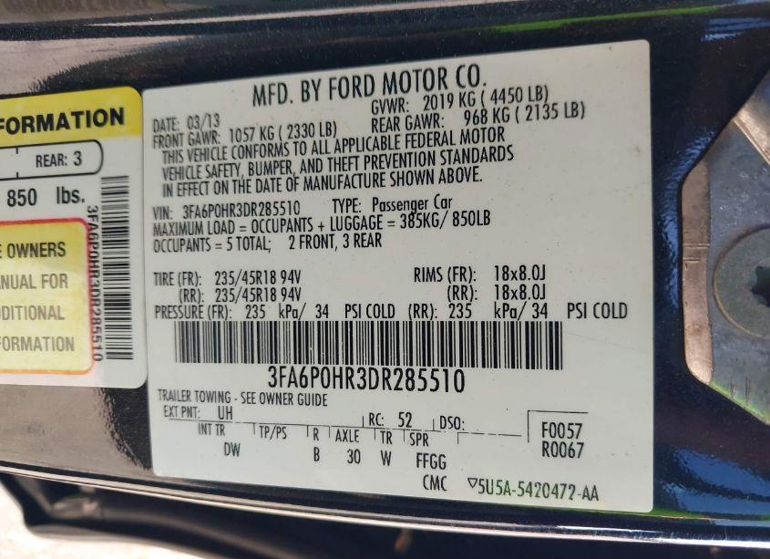 Photo 9 of 2013 Ford Fusion SE (VIN 3FA6P0HR3DR285510)