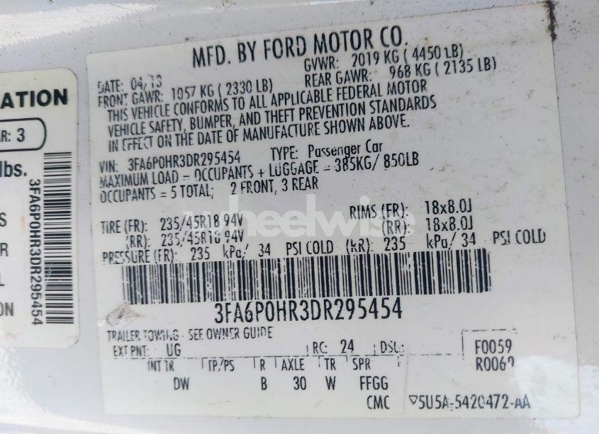 Photo 9 of 2013 Ford Fusion SE (VIN 3FA6P0HR3DR295454)