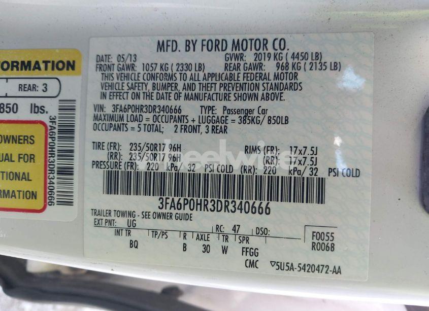 Photo 9 of 2013 Ford Fusion SE (VIN 3FA6P0HR3DR340666)