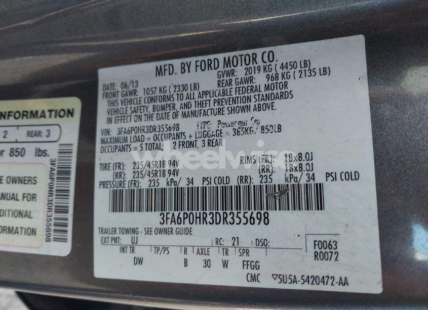 Photo 9 of 2013 Ford Fusion SE (VIN 3FA6P0HR3DR355698)