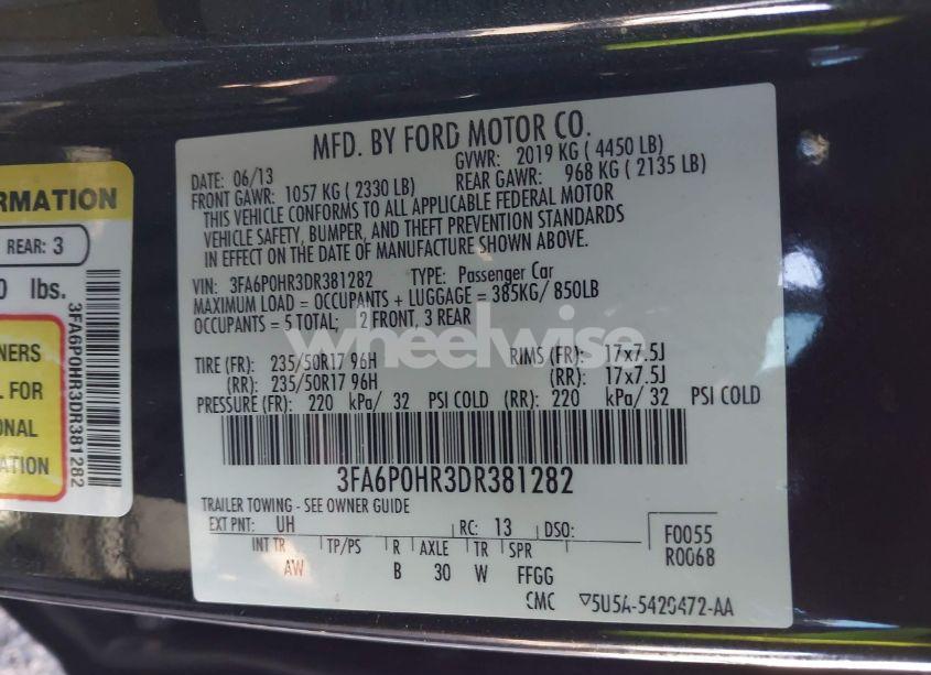 Photo 9 of 2013 Ford Fusion SE (VIN 3FA6P0HR3DR381282)