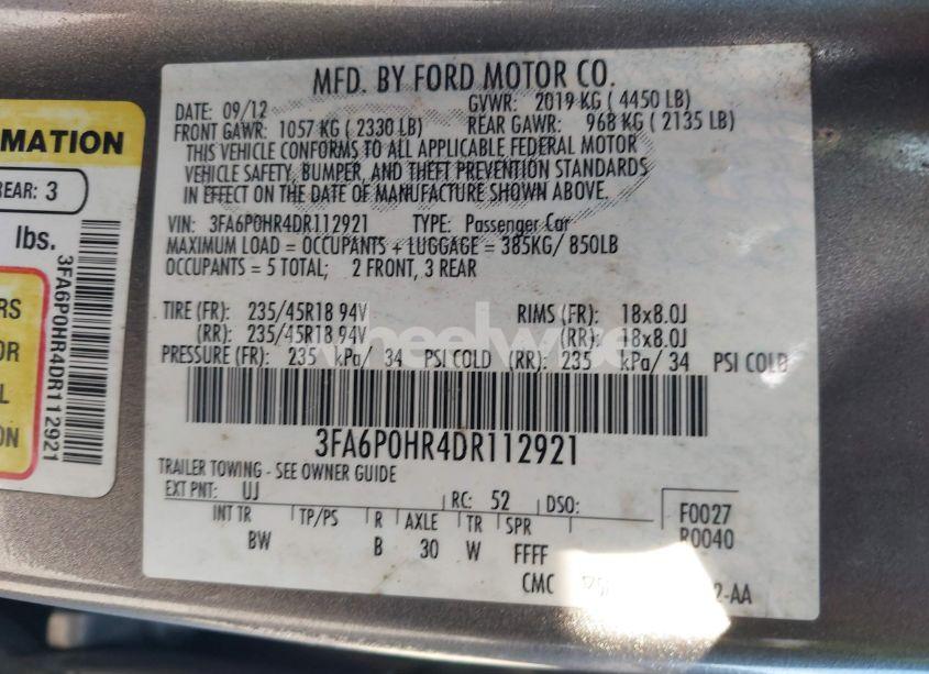 Photo 9 of 2013 Ford Fusion SE (VIN 3FA6P0HR4DR112921)