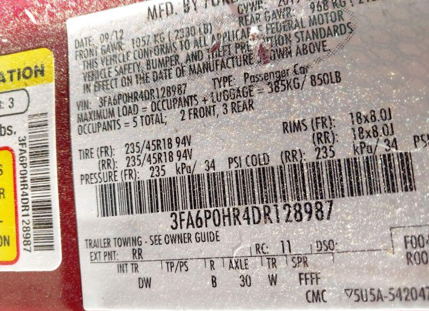 Photo 9 of 2013 Ford Fusion SE (VIN 3FA6P0HR4DR128987)