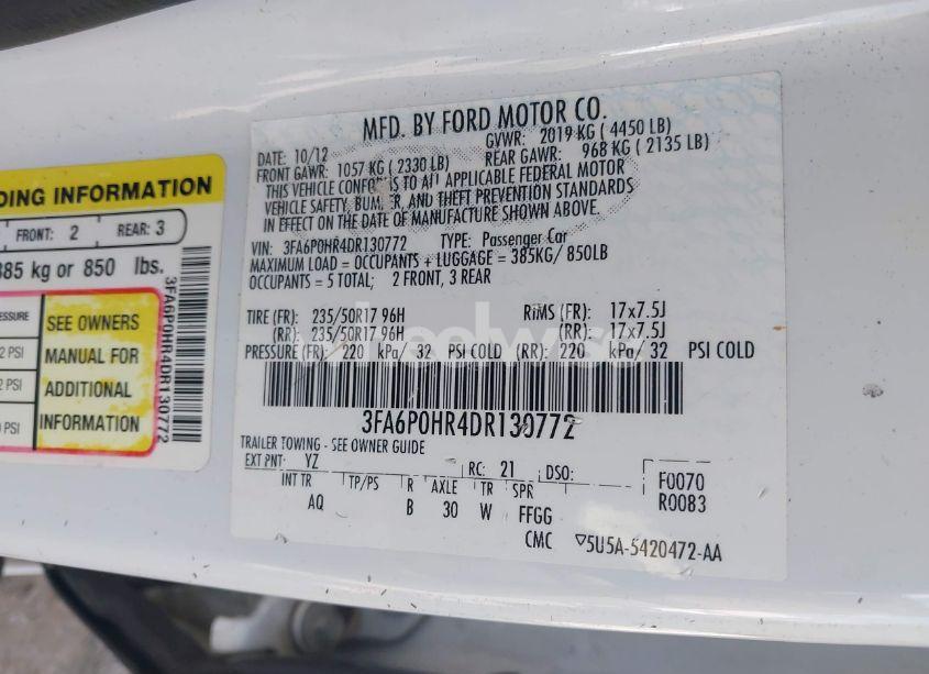 Photo 9 of 2013 Ford Fusion SE (VIN 3FA6P0HR4DR130772)