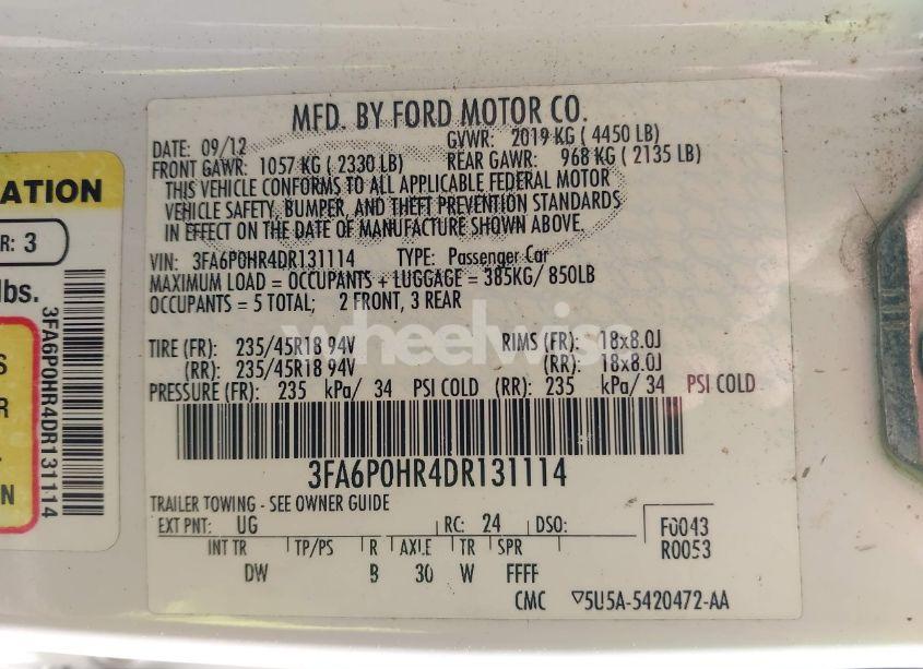 Photo 9 of 2013 Ford Fusion SE (VIN 3FA6P0HR4DR131114)