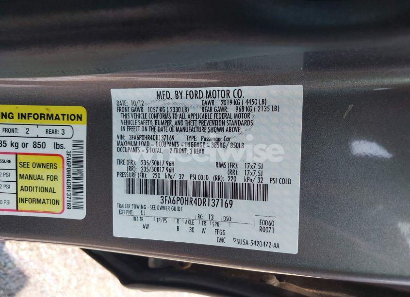 Photo 9 of 2013 Ford Fusion SE (VIN 3FA6P0HR4DR137169)