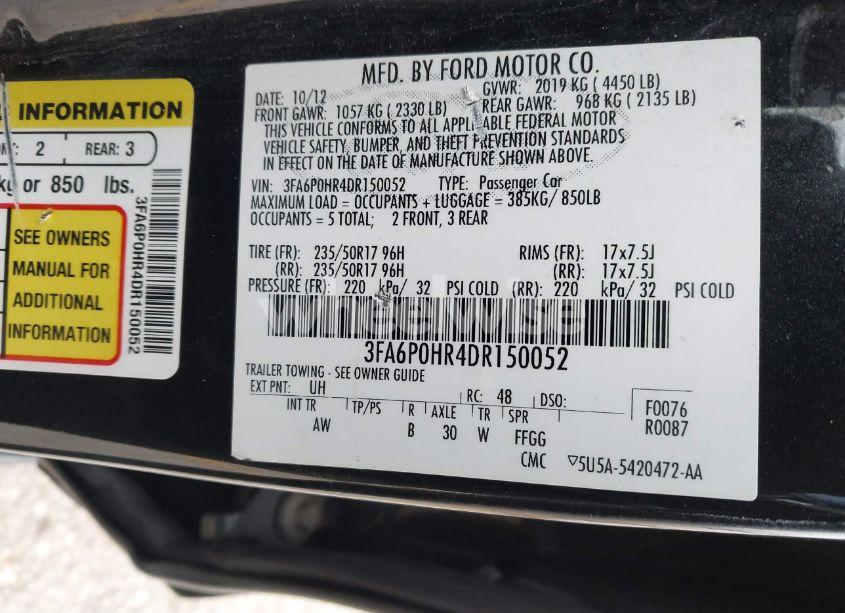 Photo 7 of 2013 Ford Fusion SE (VIN 3FA6P0HR4DR150052)