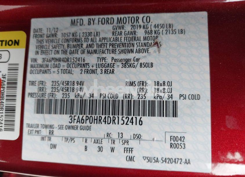 Photo 9 of 2013 Ford Fusion SE (VIN 3FA6P0HR4DR152416)
