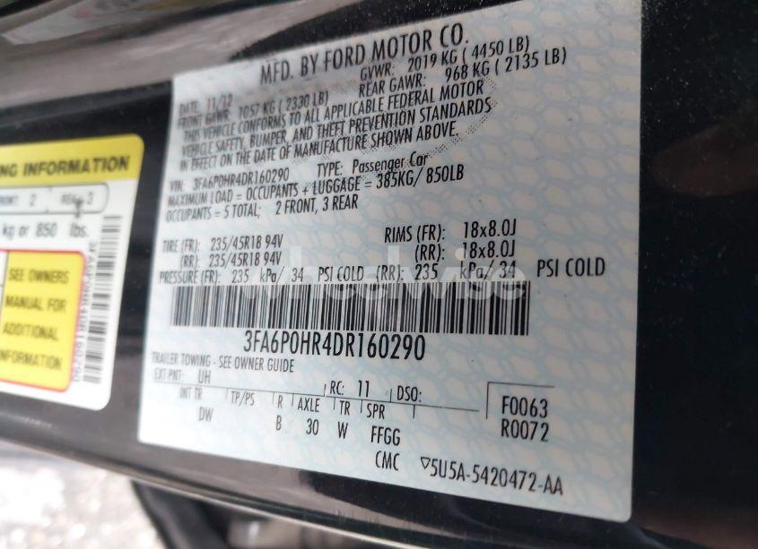 Photo 9 of 2013 Ford Fusion SE (VIN 3FA6P0HR4DR160290)