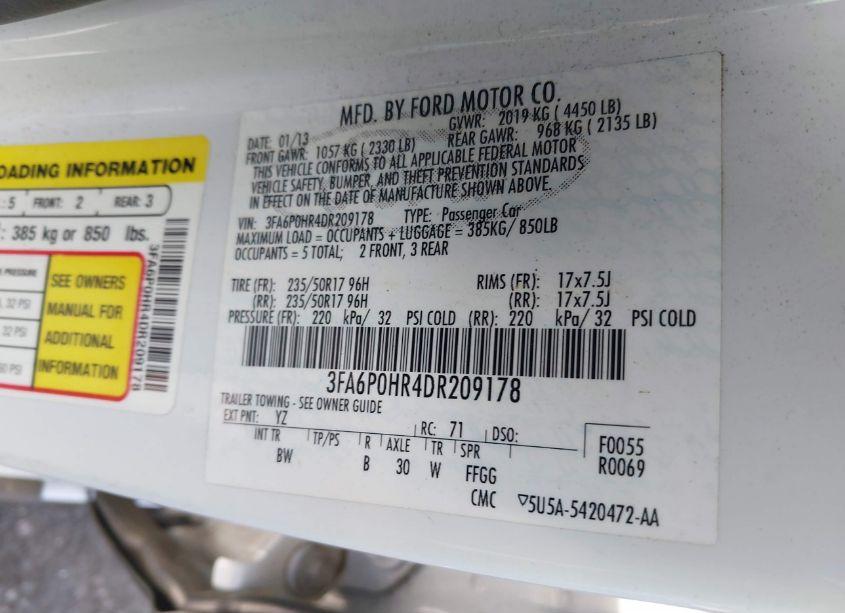 Photo 9 of 2013 Ford Fusion SE (VIN 3FA6P0HR4DR209178)