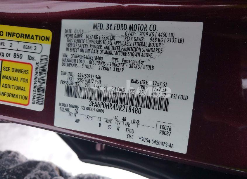 Photo 9 of 2013 Ford Fusion SE (VIN 3FA6P0HR4DR218480)